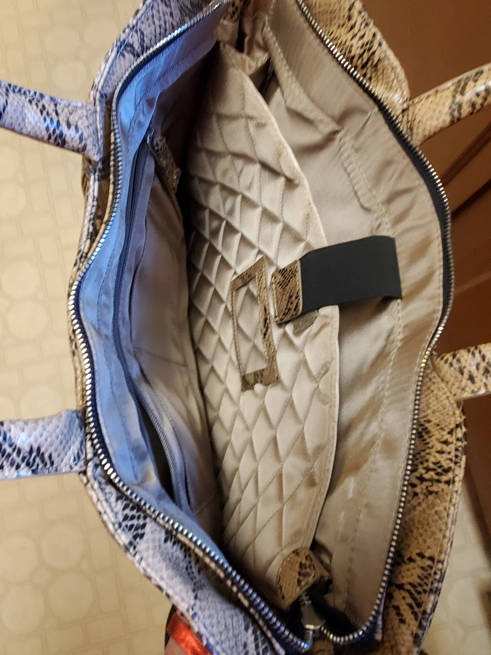 Python-Print Laptop Tote Bag in Beige and Brown